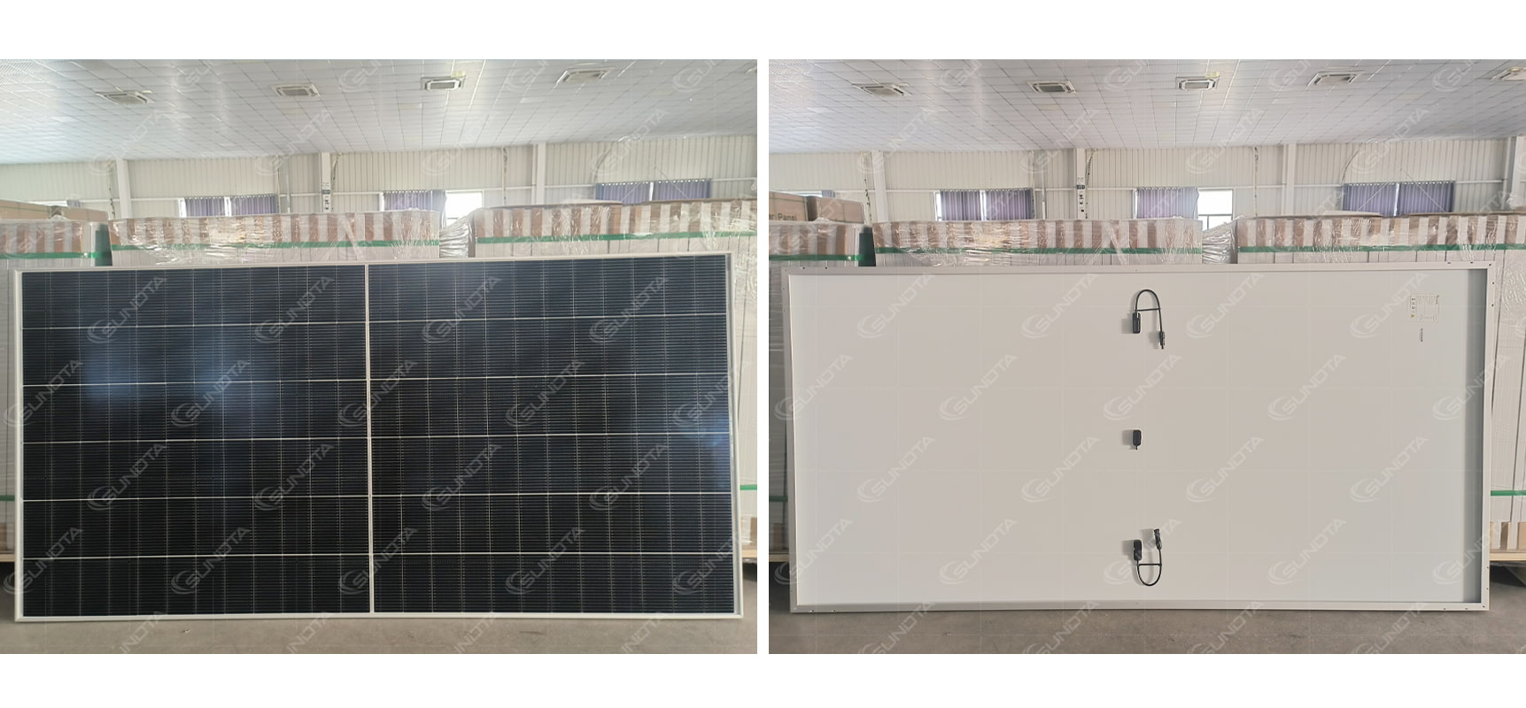 SUNDTA N-type 585W solar panels ready to be packaged and shipped.